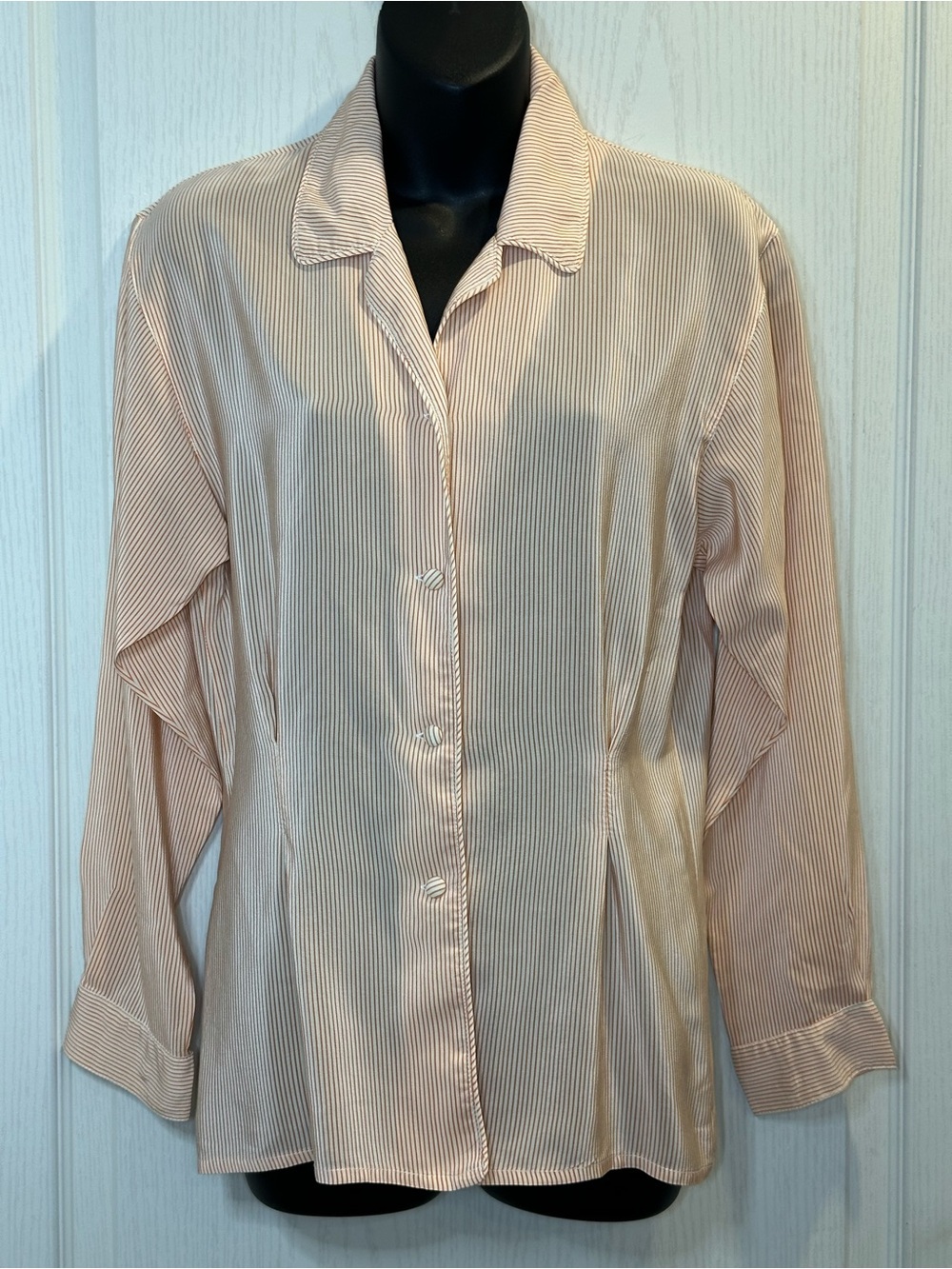 Vintage ALFRED SUNG 100% silk Orange and White Striped Button-Up Shirt 6